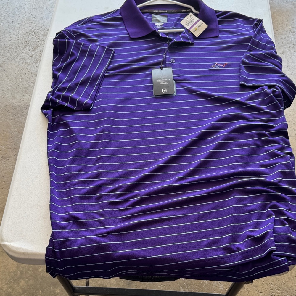 Greg Norman Collection Purple Polo with Stripes